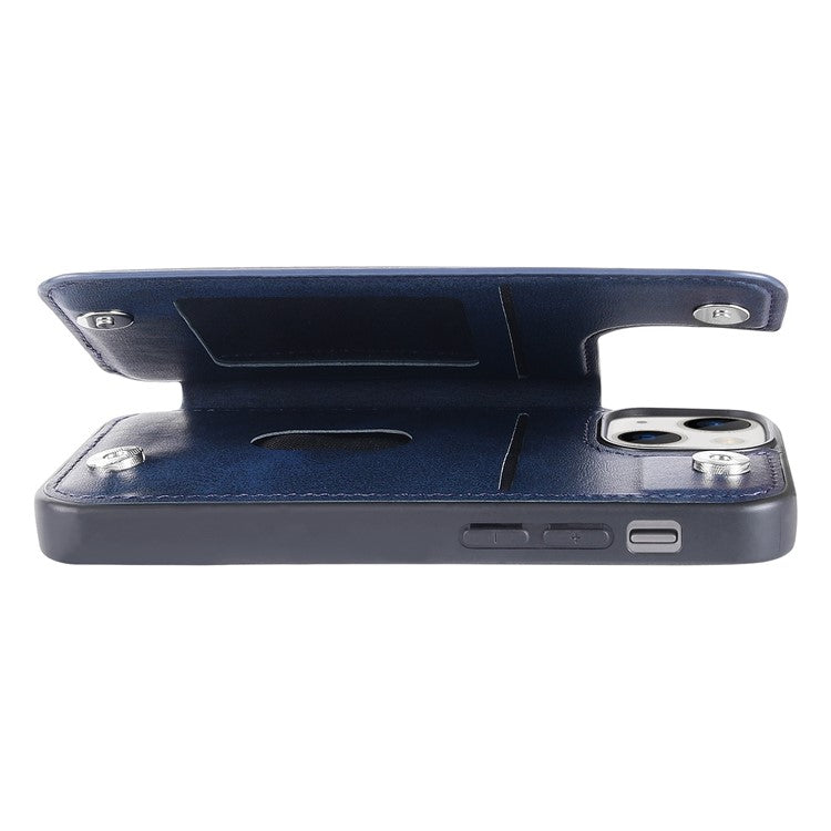HANMAN Mika Series For iPhone 14 Magnetic Closure Card Slots Case PU Leather Coated TPU Anti-drop Phone Cover - Blue