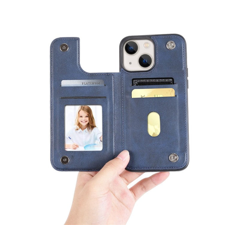 HANMAN Mika Series For iPhone 14 Magnetic Closure Card Slots Case PU Leather Coated TPU Anti-drop Phone Cover - Blue