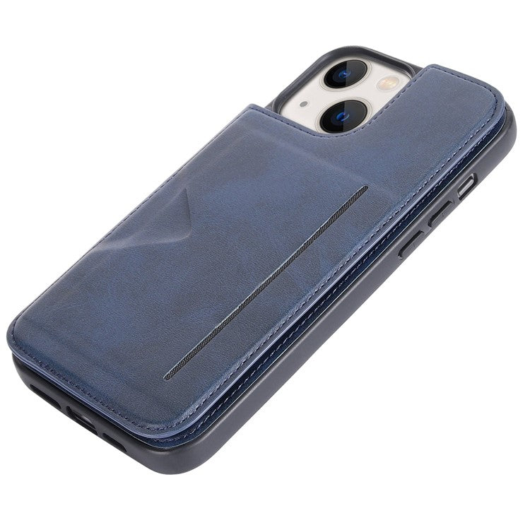 HANMAN Mika Series For iPhone 14 Magnetic Closure Card Slots Case PU Leather Coated TPU Anti-drop Phone Cover - Blue