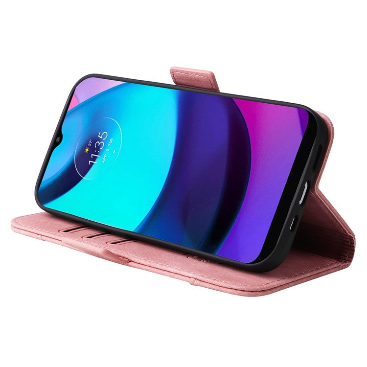 BETOPNICE 001 For Motorola Moto E20 / E30 / E40 Imprinted Stitching Line PU Leather Wallet Case Foldable Stand Protective Cover with Strap - Pink