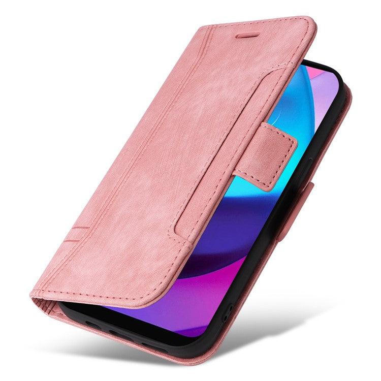 BETOPNICE 001 For Motorola Moto E20 / E30 / E40 Imprinted Stitching Line PU Leather Wallet Case Foldable Stand Protective Cover with Strap - Pink