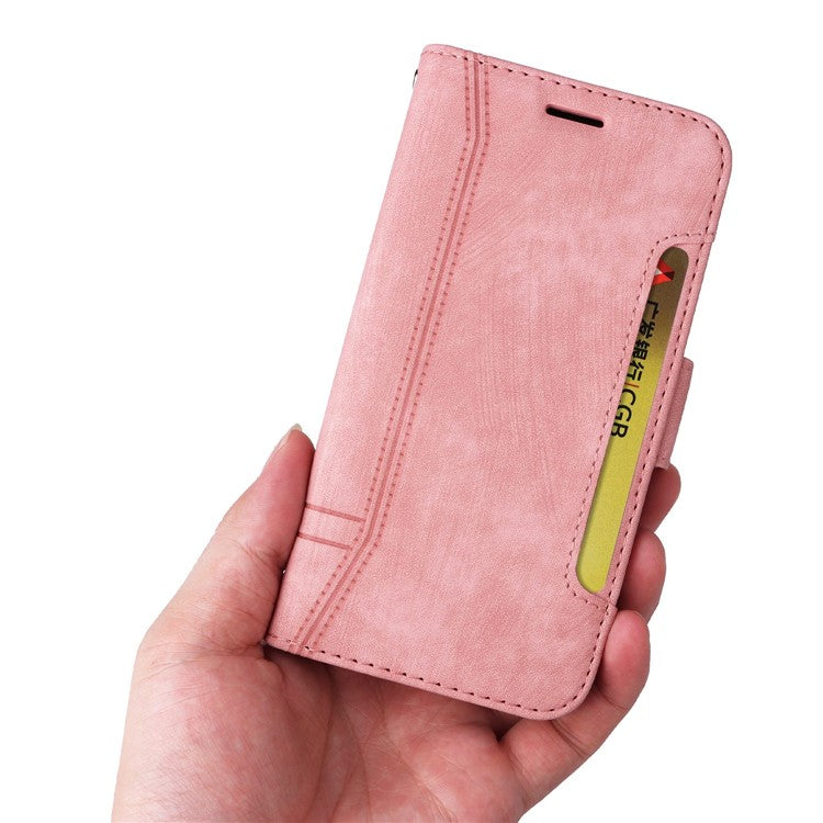BETOPNICE 001 For Motorola Moto E20 / E30 / E40 Imprinted Stitching Line PU Leather Wallet Case Foldable Stand Protective Cover with Strap - Pink