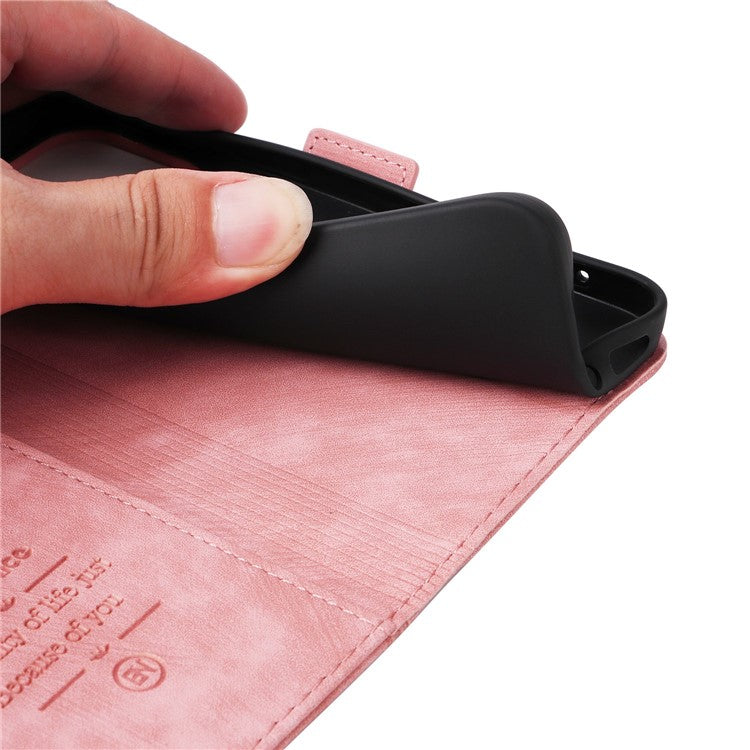 BETOPNICE 001 For Motorola Moto E20 / E30 / E40 Imprinted Stitching Line PU Leather Wallet Case Foldable Stand Protective Cover with Strap - Pink