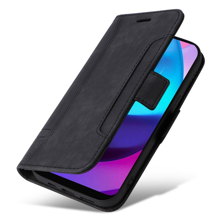 BETOPNICE 001 For Motorola Moto E20 / E30 / E40 Imprinted Stitching Line PU Leather Wallet Case Foldable Stand Protective Cover with Strap - Black
