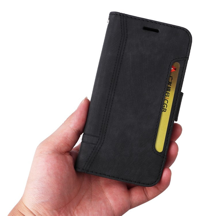 BETOPNICE 001 For Motorola Moto E20 / E30 / E40 Imprinted Stitching Line PU Leather Wallet Case Foldable Stand Protective Cover with Strap - Black
