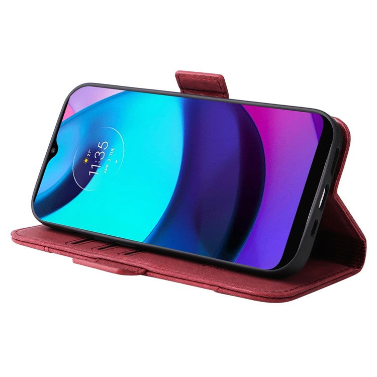BETOPNICE 001 For Motorola Moto E20 / E30 / E40 Imprinted Stitching Line PU Leather Wallet Case Foldable Stand Protective Cover with Strap - Red