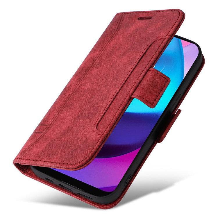 BETOPNICE 001 For Motorola Moto E20 / E30 / E40 Imprinted Stitching Line PU Leather Wallet Case Foldable Stand Protective Cover with Strap - Red