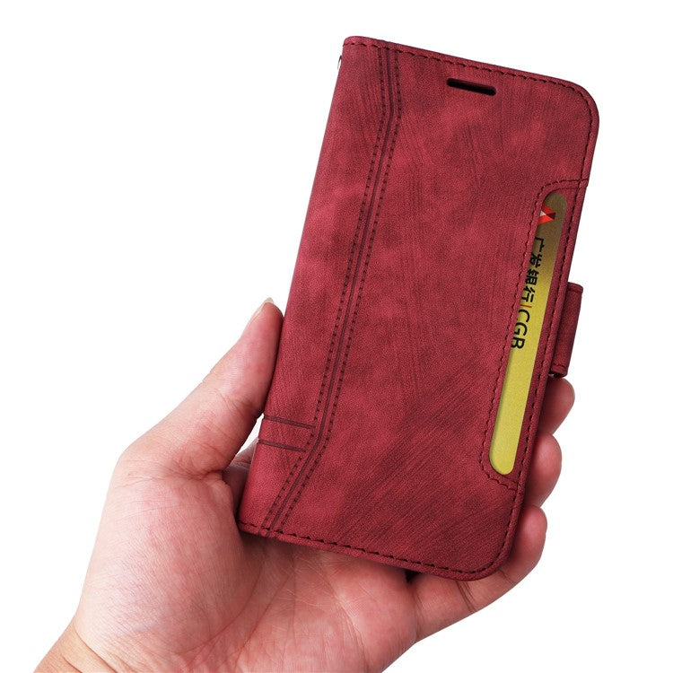 BETOPNICE 001 For Motorola Moto E20 / E30 / E40 Imprinted Stitching Line PU Leather Wallet Case Foldable Stand Protective Cover with Strap - Red