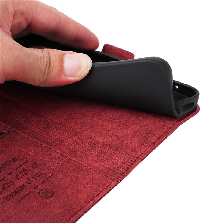 BETOPNICE 001 For Motorola Moto E20 / E30 / E40 Imprinted Stitching Line PU Leather Wallet Case Foldable Stand Protective Cover with Strap - Red
