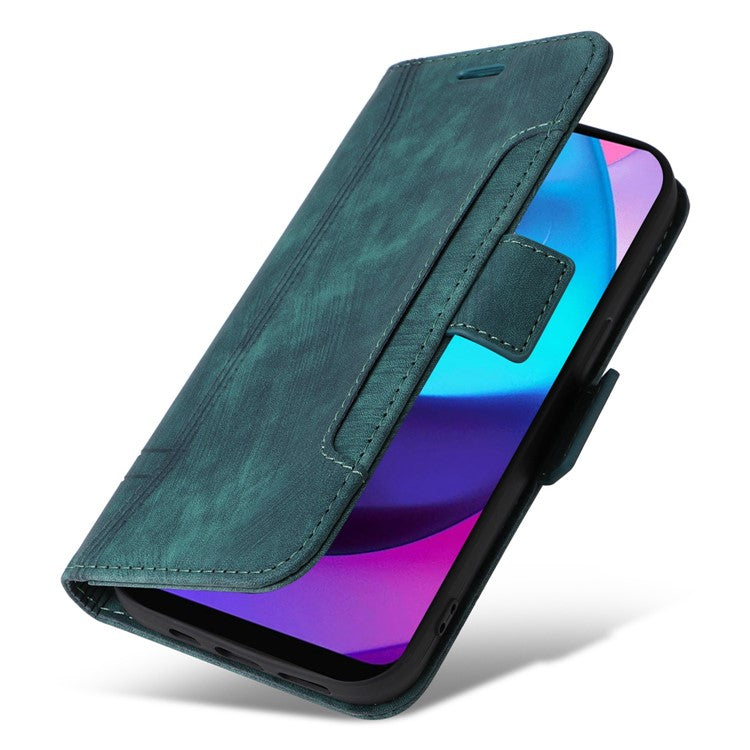 BETOPNICE 001 For Motorola Moto E20 / E30 / E40 Imprinted Stitching Line PU Leather Wallet Case Foldable Stand Protective Cover with Strap - Green
