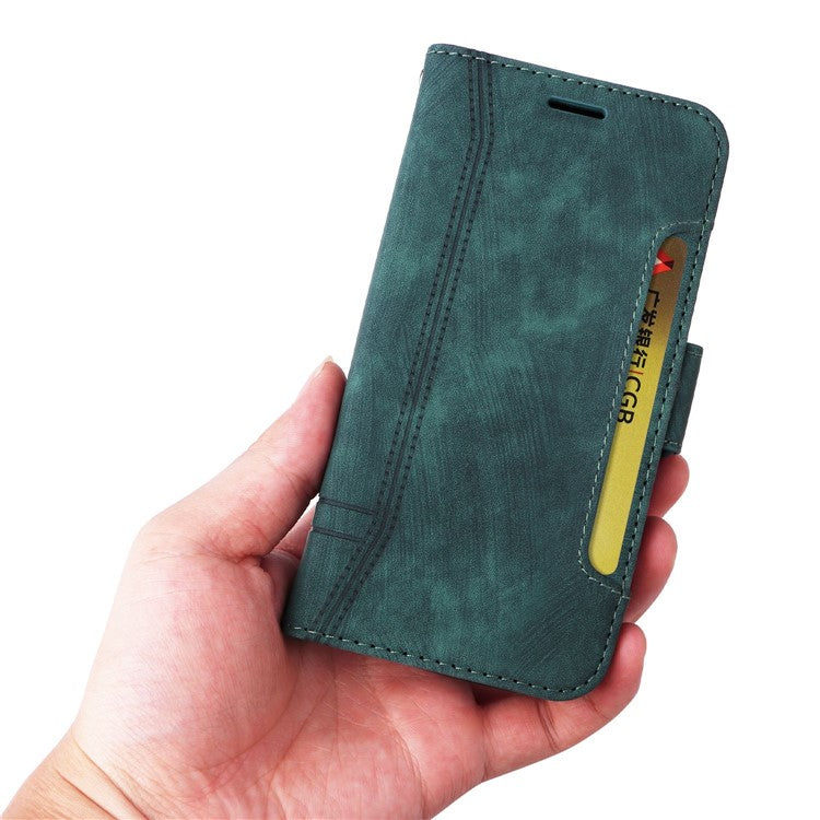 BETOPNICE 001 For Motorola Moto E20 / E30 / E40 Imprinted Stitching Line PU Leather Wallet Case Foldable Stand Protective Cover with Strap - Green
