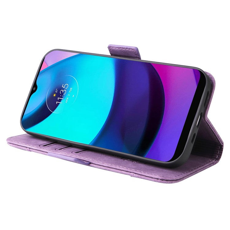 BETOPNICE 001 For Motorola Moto E20 / E30 / E40 Imprinted Stitching Line PU Leather Wallet Case Foldable Stand Protective Cover with Strap - Purple