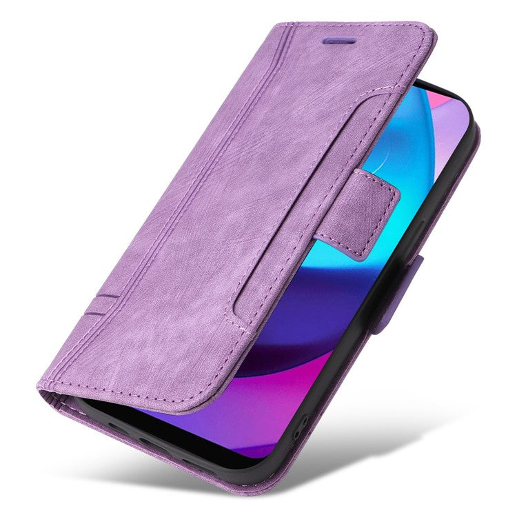 BETOPNICE 001 For Motorola Moto E20 / E30 / E40 Imprinted Stitching Line PU Leather Wallet Case Foldable Stand Protective Cover with Strap - Purple