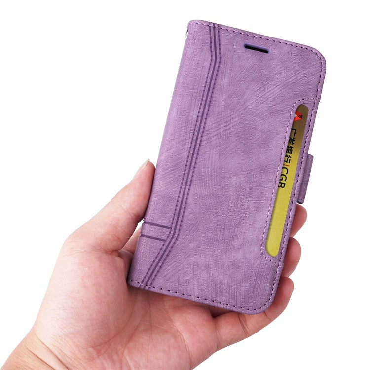 BETOPNICE 001 For Motorola Moto E20 / E30 / E40 Imprinted Stitching Line PU Leather Wallet Case Foldable Stand Protective Cover with Strap - Purple