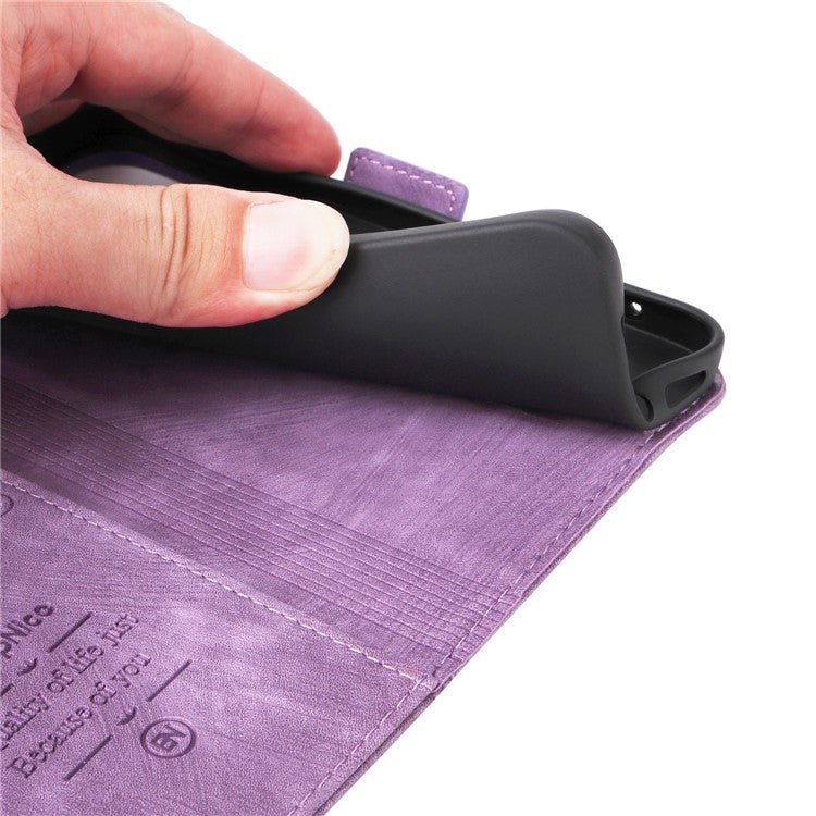 BETOPNICE 001 For Motorola Moto E20 / E30 / E40 Imprinted Stitching Line PU Leather Wallet Case Foldable Stand Protective Cover with Strap - Purple