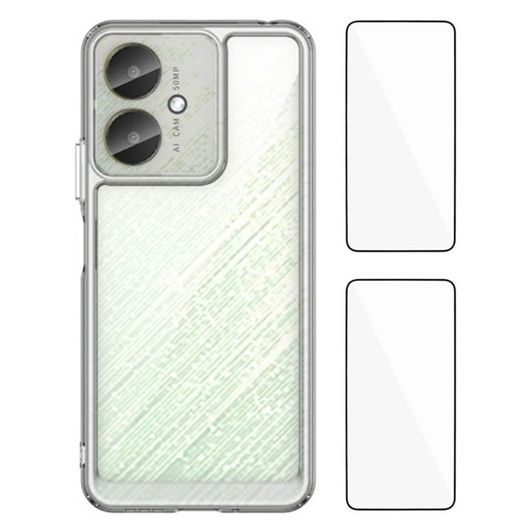 WANLONFENG MF2 Series For Xiaomi Redmi 13C 4G / 13C 5G Case TPU Acrylic Clear Phone Cover with 2Pcs Tempered Glass Film