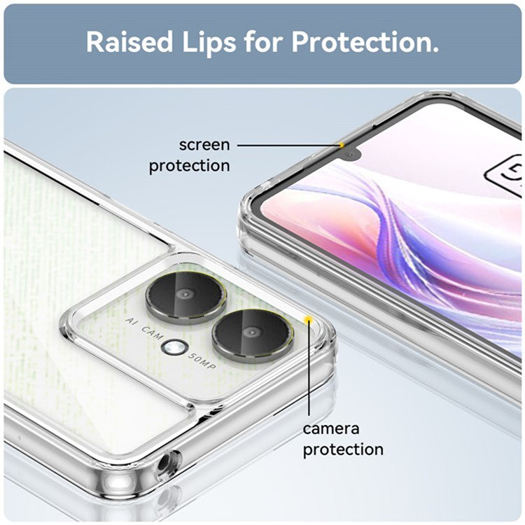 WANLONFENG MF2 Series For Xiaomi Redmi 13C 4G / 13C 5G Case TPU Acrylic Clear Phone Cover with 2Pcs Tempered Glass Film