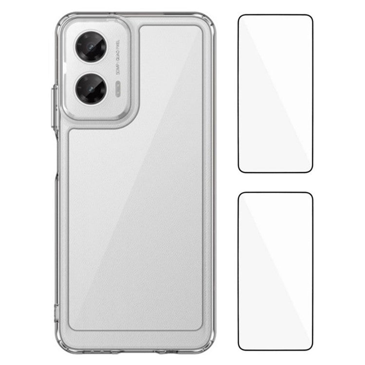 WANLONFENG MF2 Series For Motorola Moto G35 5G Case TPU Acrylic Clear Phone Cover with 2Pcs Tempered Glass Film