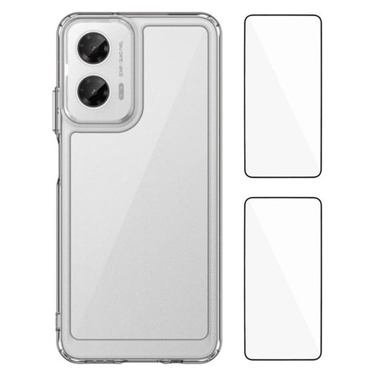 WANLONFENG MF2 Series For Motorola Moto G35 5G Case TPU Acrylic Clear Phone Cover with 2Pcs Tempered Glass Film
