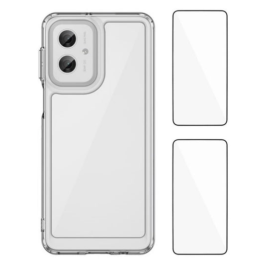 WANLONFENG MF2 Series For Motorola Moto G55 5G Case TPU Acrylic Clear Phone Cover with 2Pcs Tempered Glass Film
