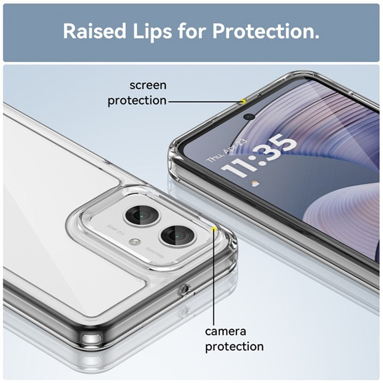 WANLONFENG MF2 Series For Motorola Moto G55 5G Case TPU Acrylic Clear Phone Cover with 2Pcs Tempered Glass Film