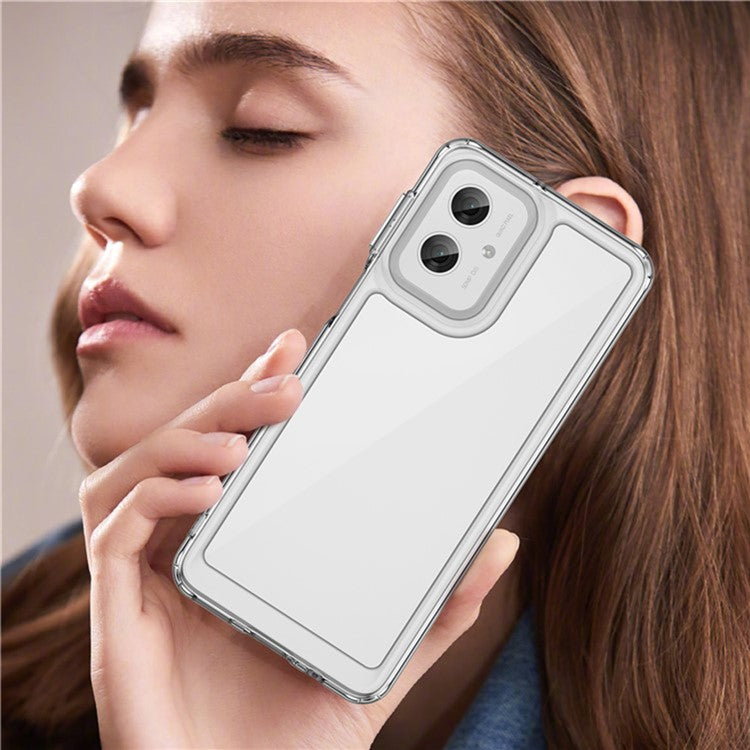 WANLONFENG MF2 Series For Motorola Moto G55 5G Case TPU Acrylic Clear Phone Cover with 2Pcs Tempered Glass Film