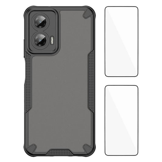 WANLONFENG MFFJ2 Series For Motorola Moto G35 5G Back Cover with 2PCS Tempered Glass TPU + Acrylic Phone Case - Black
