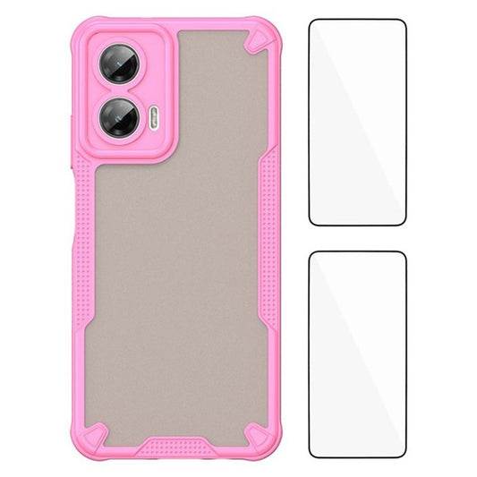 WANLONFENG MFFJ2 Series For Motorola Moto G35 5G Back Cover with 2PCS Tempered Glass TPU + Acrylic Phone Case - Pink