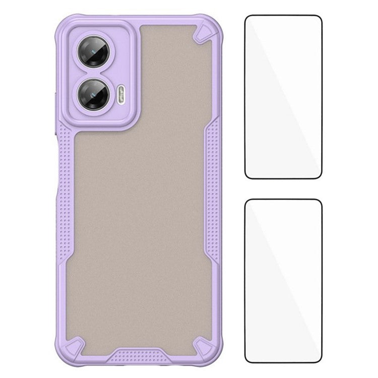 WANLONFENG MFFJ2 Series For Motorola Moto G35 5G Back Cover with 2PCS Tempered Glass TPU + Acrylic Phone Case - Purple