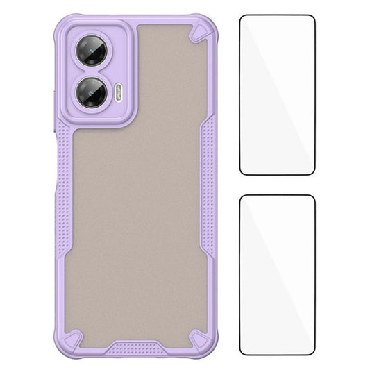 WANLONFENG MFFJ2 Series For Motorola Moto G35 5G Back Cover with 2PCS Tempered Glass TPU + Acrylic Phone Case - Purple