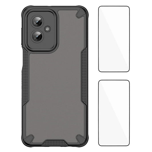 WANLONFENG MFFJ2 Series For Motorola Moto G55 5G Back Cover with 2PCS Tempered Glass TPU + Acrylic Phone Case - Black