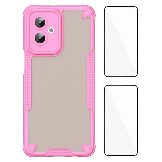 WANLONFENG MFFJ2 Series For Motorola Moto G55 5G Back Cover with 2PCS Tempered Glass TPU + Acrylic Phone Case - Pink