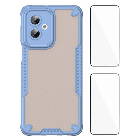 WANLONFENG MFFJ2 Series For Motorola Moto G55 5G Back Cover with 2PCS Tempered Glass TPU + Acrylic Phone Case - Blue