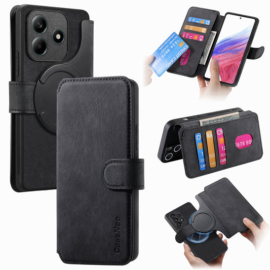 For Xiaomi Redmi Note 14 4G (164.84mm) Magnetic Case CASENEO Detachable Leather Phone Wallet Cover  - Black