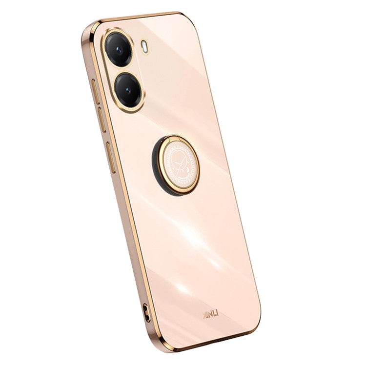 XINLI For Xiaomi Poco X7 Pro 5G Case Ring Kickstand Electroplating TPU Phone Cover - Pink