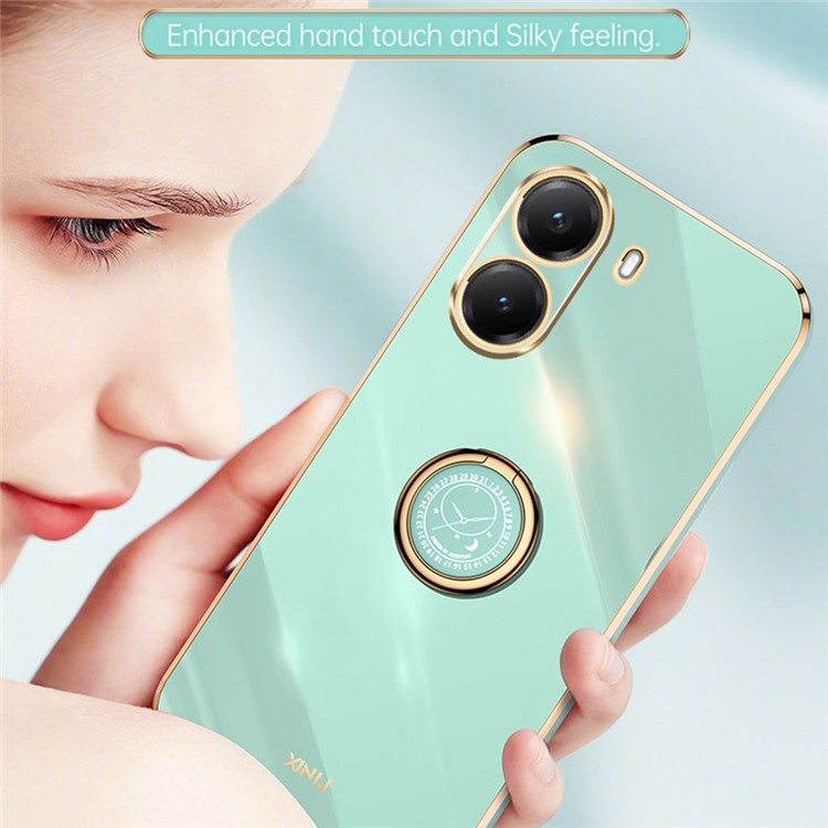 XINLI For Xiaomi Poco X7 Pro 5G Case Ring Kickstand Electroplating TPU Phone Cover - Pink
