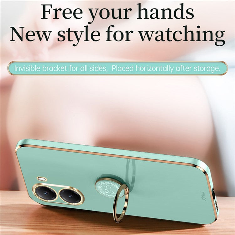 XINLI For Xiaomi Poco X7 Pro 5G Case Ring Kickstand Electroplating TPU Phone Cover - Pink