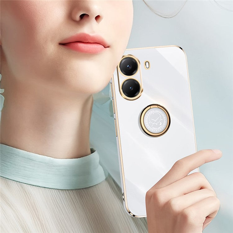 XINLI For Xiaomi Poco X7 Pro 5G Case Ring Kickstand Electroplating TPU Phone Cover - Pink