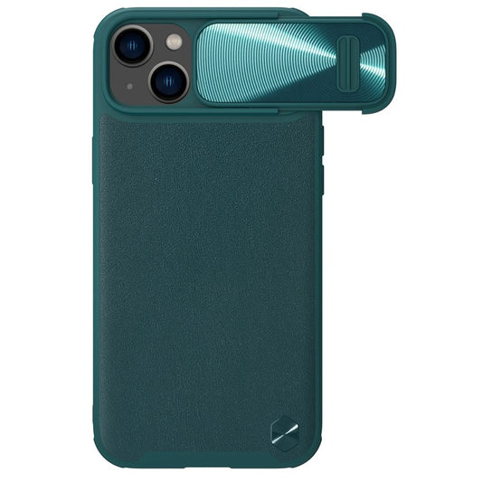 NILLKIN Compatible with MagSafe Charging Phone Cover For iPhone 14, PU Leather Coated PC + TPU Shockproof Phone Case with Slide Camera Protection - Green