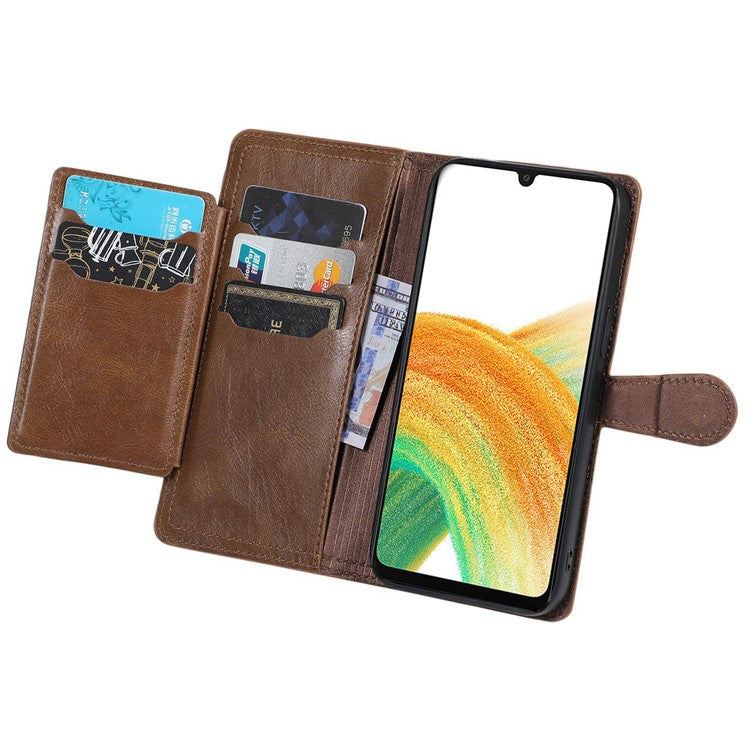 Zipper Pocket Phone Case For Samsung Galaxy A23 5G (Global Version) / 4G Shockproof PU Leather Phone Cover Wallet Stand with Magnetic Buckle - Brown