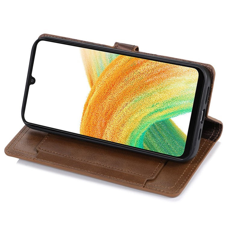 Zipper Pocket Phone Case For Samsung Galaxy A23 5G (Global Version) / 4G Shockproof PU Leather Phone Cover Wallet Stand with Magnetic Buckle - Brown