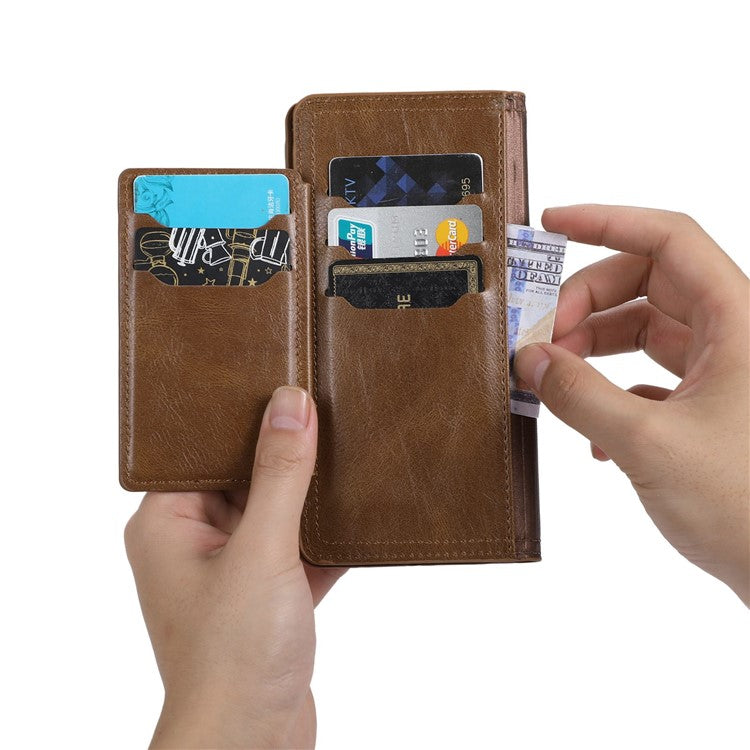 Zipper Pocket Phone Case For Samsung Galaxy A23 5G (Global Version) / 4G Shockproof PU Leather Phone Cover Wallet Stand with Magnetic Buckle - Brown