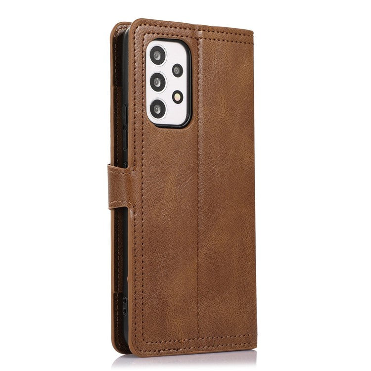 Zipper Pocket Phone Case For Samsung Galaxy A23 5G (Global Version) / 4G Shockproof PU Leather Phone Cover Wallet Stand with Magnetic Buckle - Brown