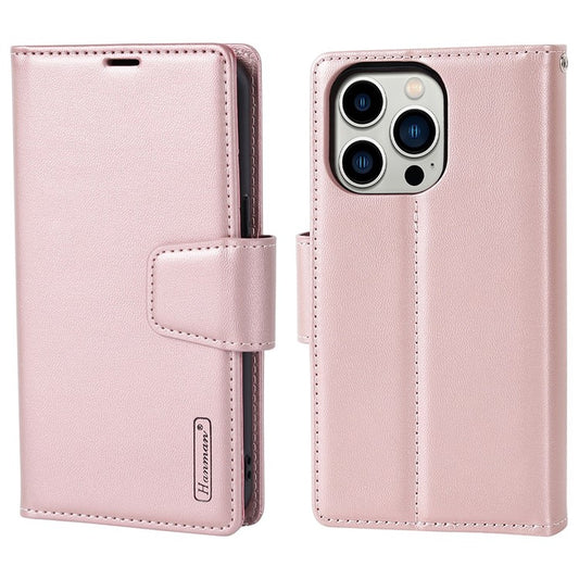HANMAN Miro2 Series for iPhone  14 Pro Max PU Leather Stand Wallet Case Detachable 2-in-1 Magnetic Flip Phone Cover - Rose Gold