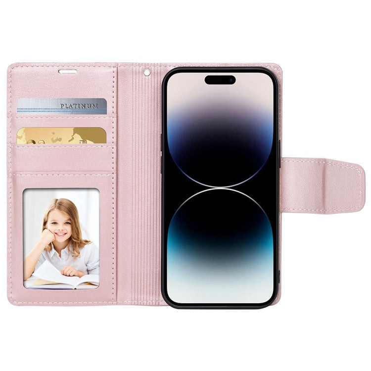 HANMAN Miro2 Series for iPhone  14 Pro Max PU Leather Stand Wallet Case Detachable 2-in-1 Magnetic Flip Phone Cover - Rose Gold