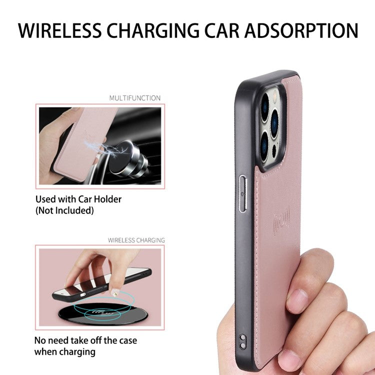 HANMAN Miro2 Series for iPhone  14 Pro Max PU Leather Stand Wallet Case Detachable 2-in-1 Magnetic Flip Phone Cover - Rose Gold