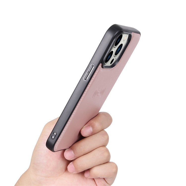HANMAN Miro2 Series for iPhone  14 Pro Max PU Leather Stand Wallet Case Detachable 2-in-1 Magnetic Flip Phone Cover - Rose Gold