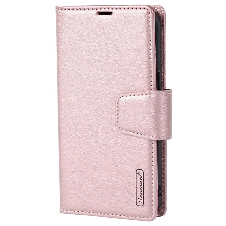 HANMAN Miro2 Series for iPhone  14 Pro Max PU Leather Stand Wallet Case Detachable 2-in-1 Magnetic Flip Phone Cover - Rose Gold