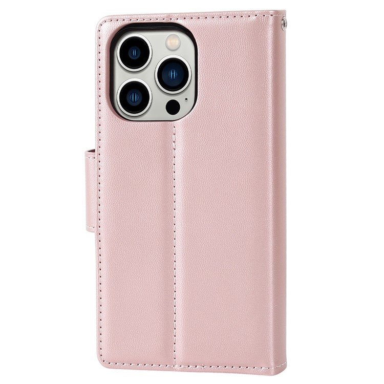 HANMAN Miro2 Series for iPhone  14 Pro Max PU Leather Stand Wallet Case Detachable 2-in-1 Magnetic Flip Phone Cover - Rose Gold