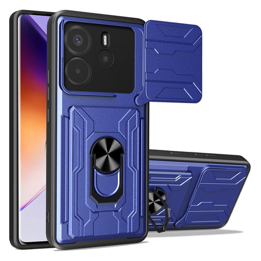 For Xiaomi Redmi Note 14 4G (164.84mm) Case PC + TPU Kickstand Phone Back Cover with Camera Slider - Sapphire